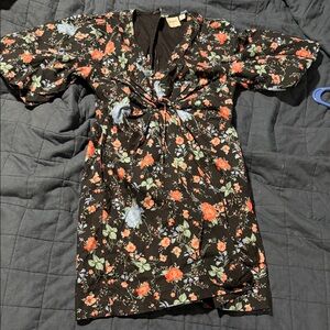 Maeve Black Dress with Orange and Blue Floral Design